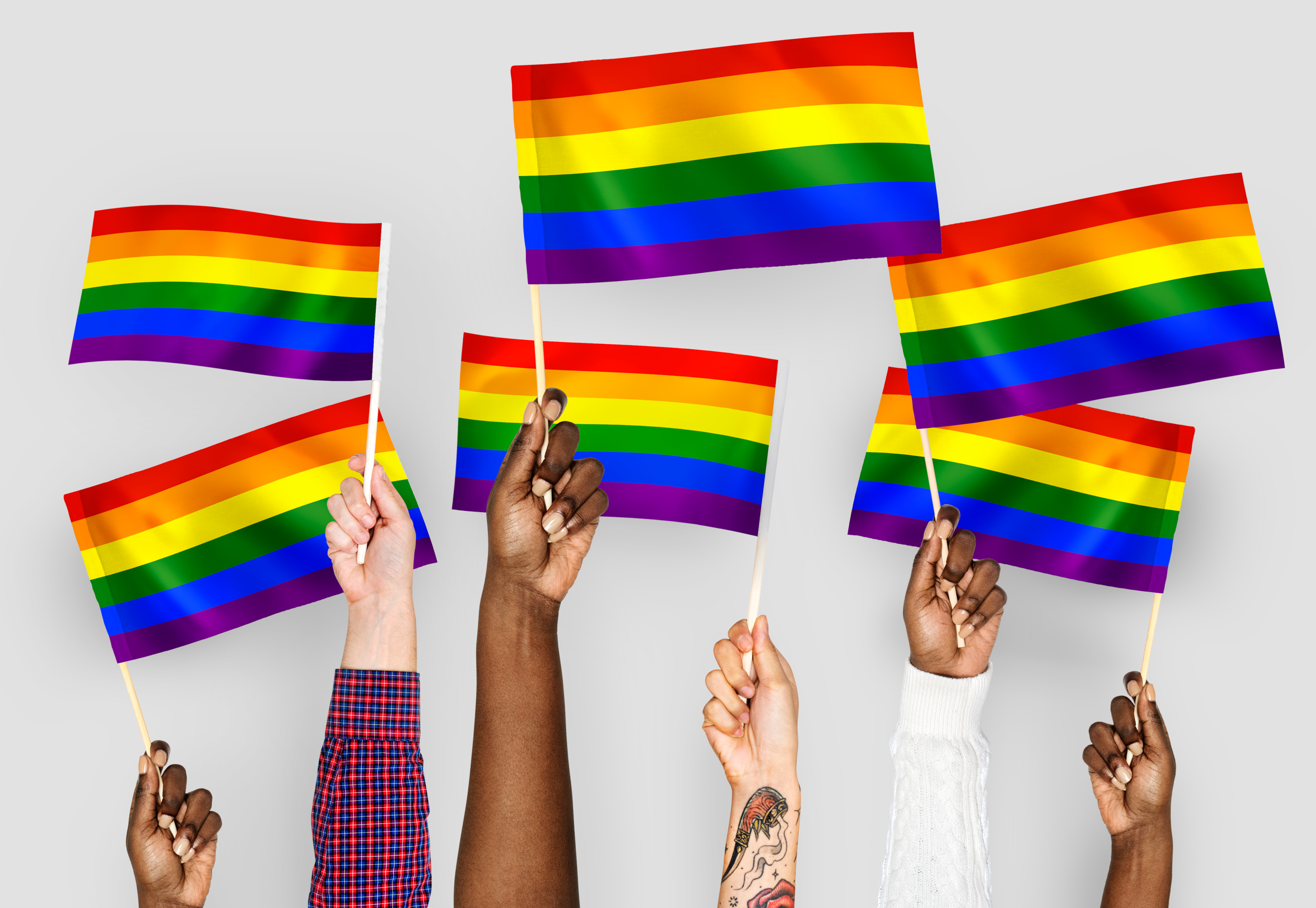 people holding rainbow flags