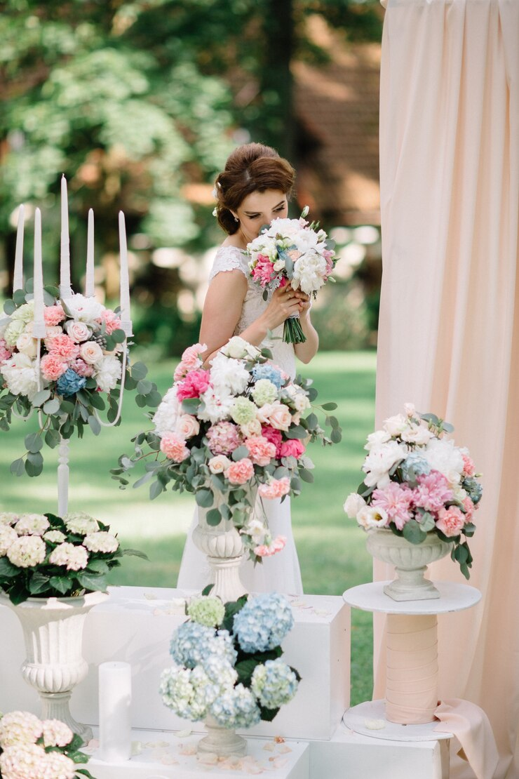 wedding guests with flower
