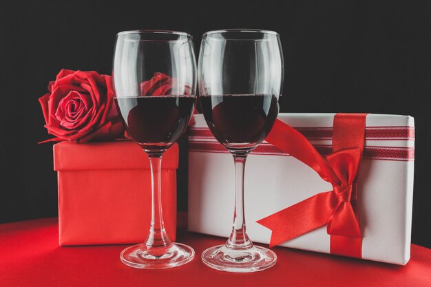 six bottles of wine glasses