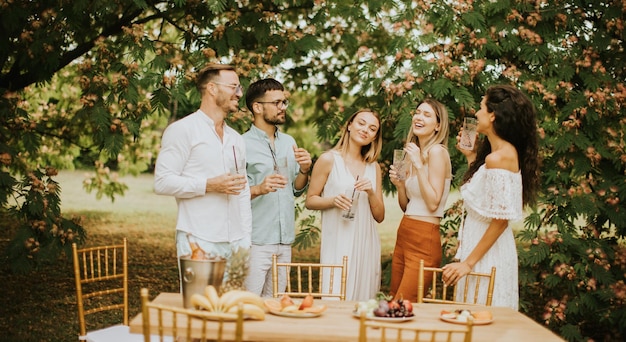 backyard engagement party with friends