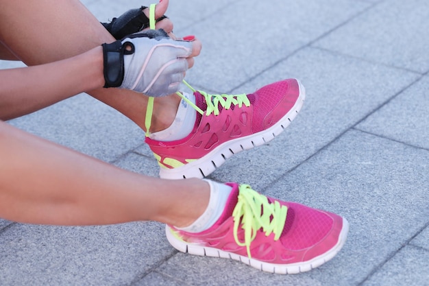 running shoes and pair socks